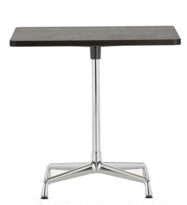 Quadratischer Eames Contract Table von Vitra mit dunkler Tischplatte und Chromfuß.